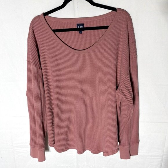 GAP Dusty Rose Waffle Knit Oversized Scoop Neck Long Sleeve Top XL - Picture 1 of 16